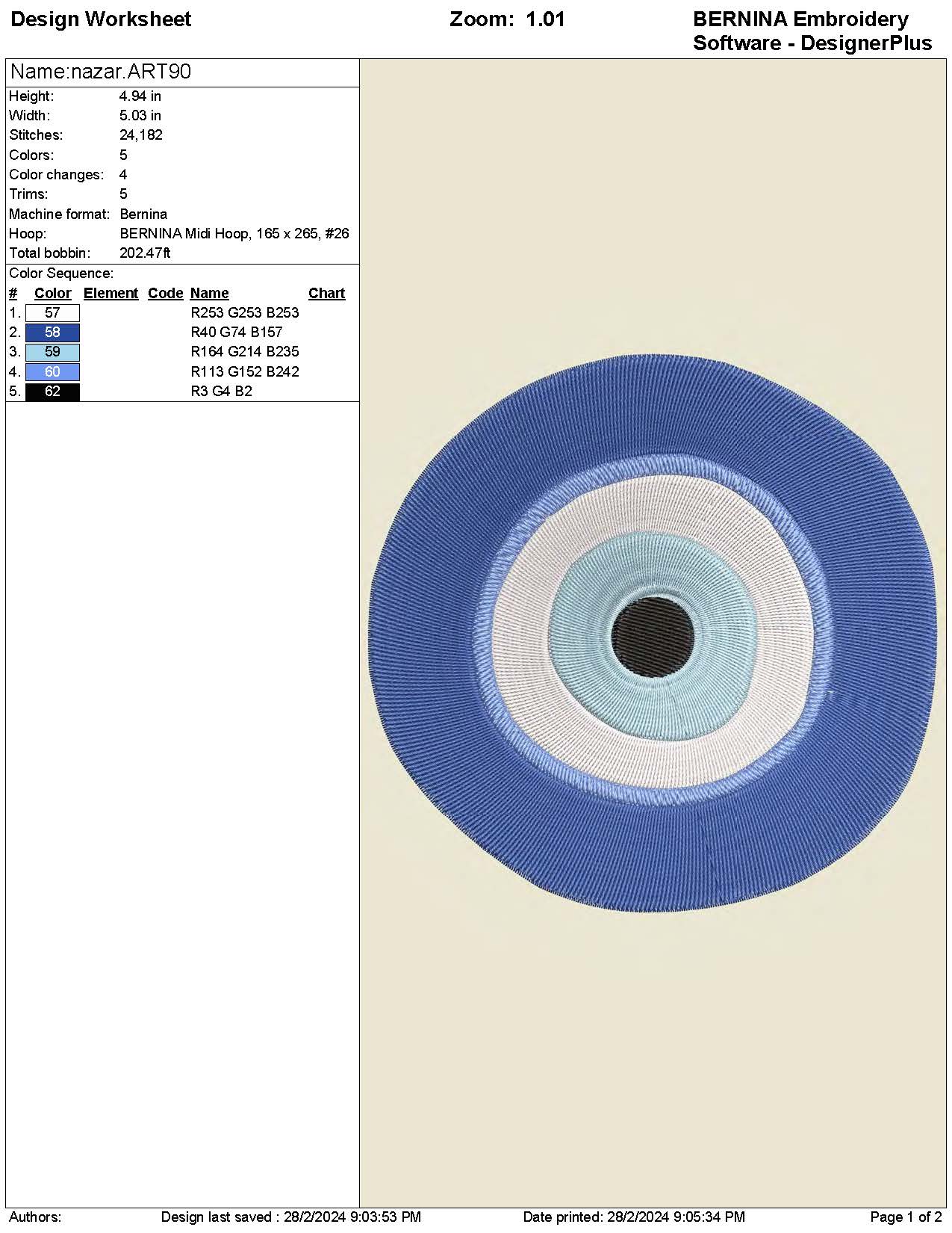 Evil Eye 🧿 Blue Eye / Nazar, Machine Embroidery Design 4 Sizes