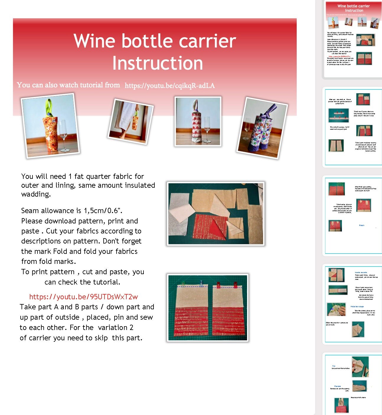 Wine Bottle Carrier Pattern/ 3 Variation