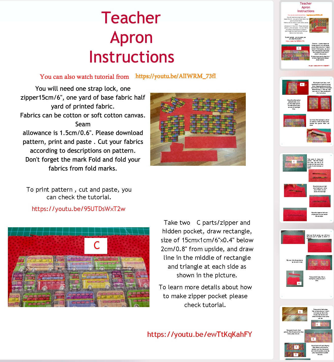 Half Apron pattern/ Craft/ Teacher Apron