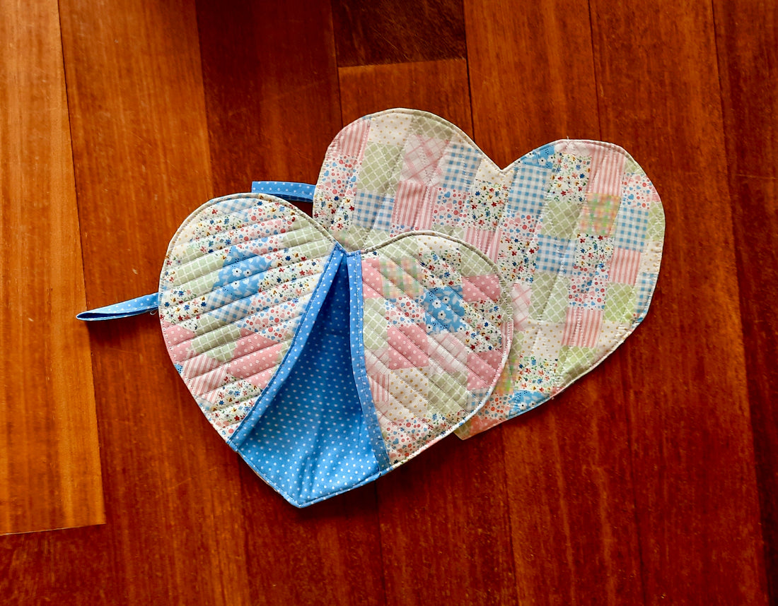 Heart Shaped Oven Mitts and Pot Holder