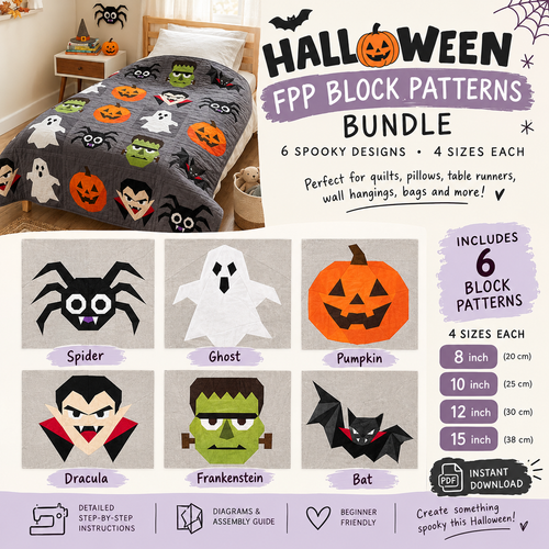 6 Halloween Foundation Paper Piecing Pattern Bundle | PDF Quilt Patterns