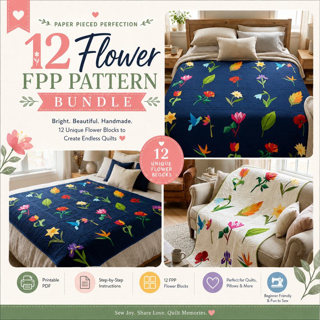 12 Flower Foundation Paper Piecing Pattern Bundle | PDF Quilt Patterns