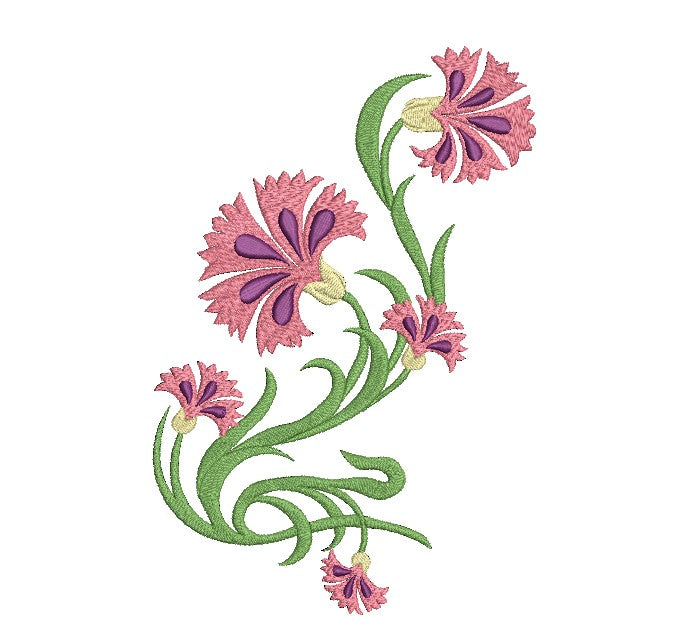 Carnation Single Stalk Flower Machine Embroidery Design