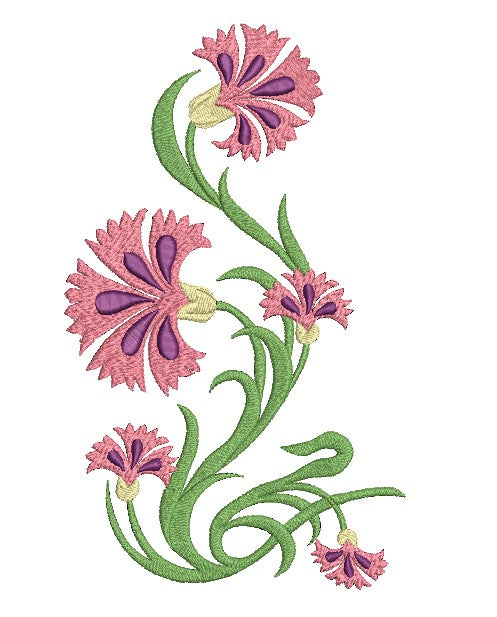 Carnation Single Stalk Flower Machine Embroidery Design