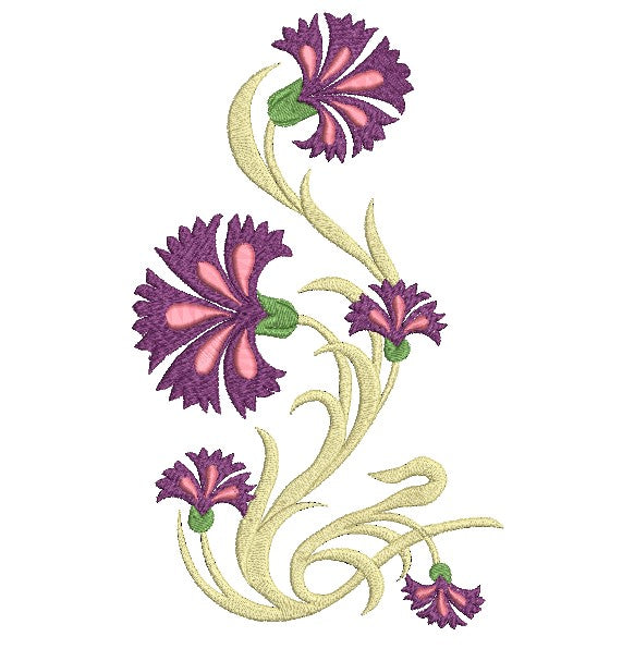 Carnation Single Stalk Flower Machine Embroidery Design