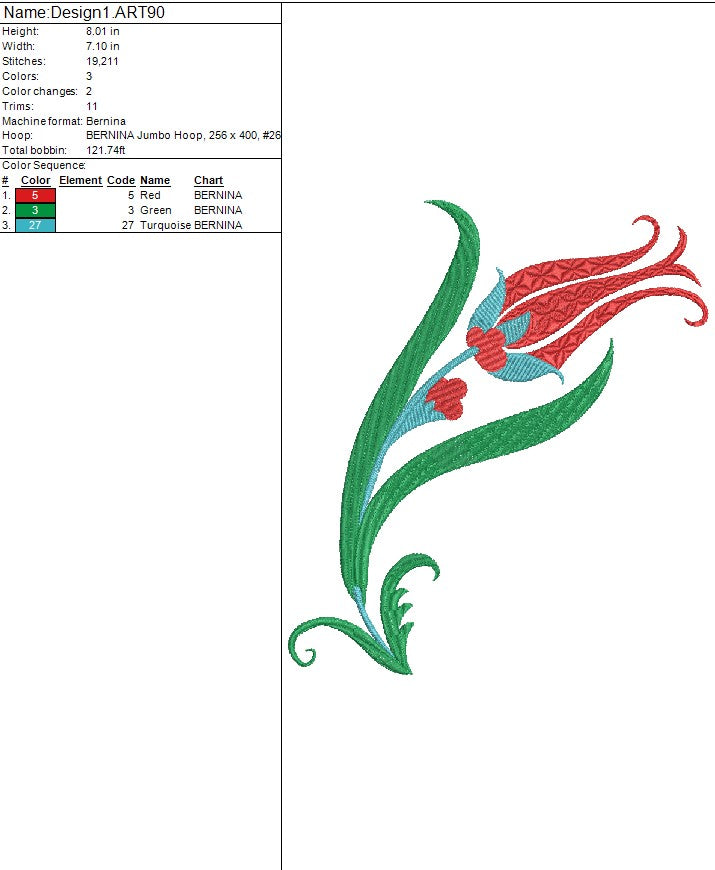 Single Tulip Machine Embroidery Design