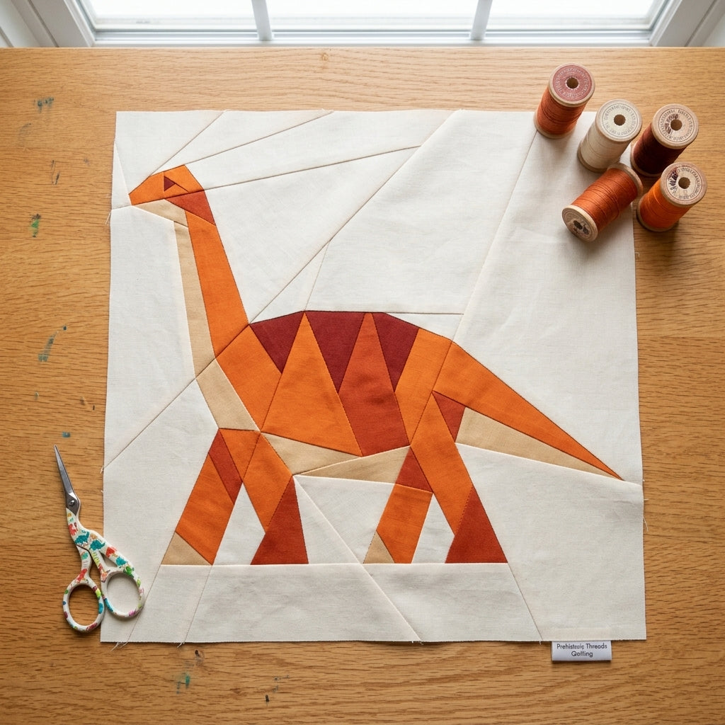 Brachiosaurus Quilt Block Pattern – Dinosaur Quilt Block - PDF Download | 4 Sizes Included
