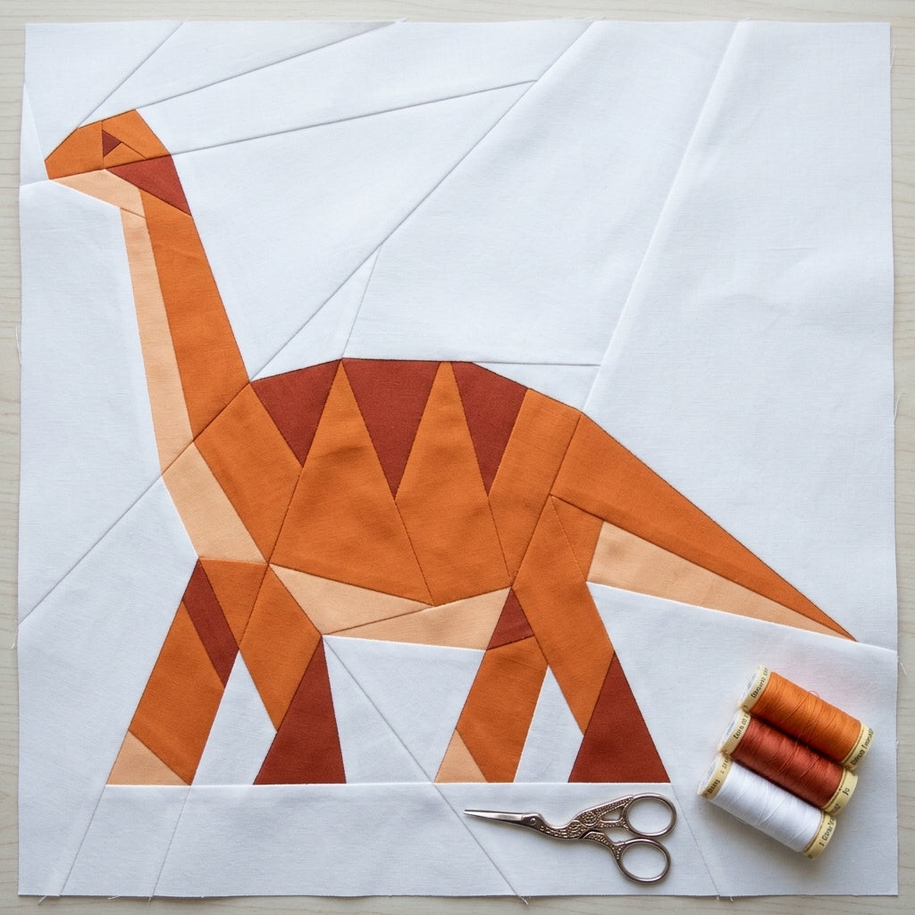 Brachiosaurus Quilt Block Pattern – Dinosaur Quilt Block - PDF Download | 4 Sizes Included