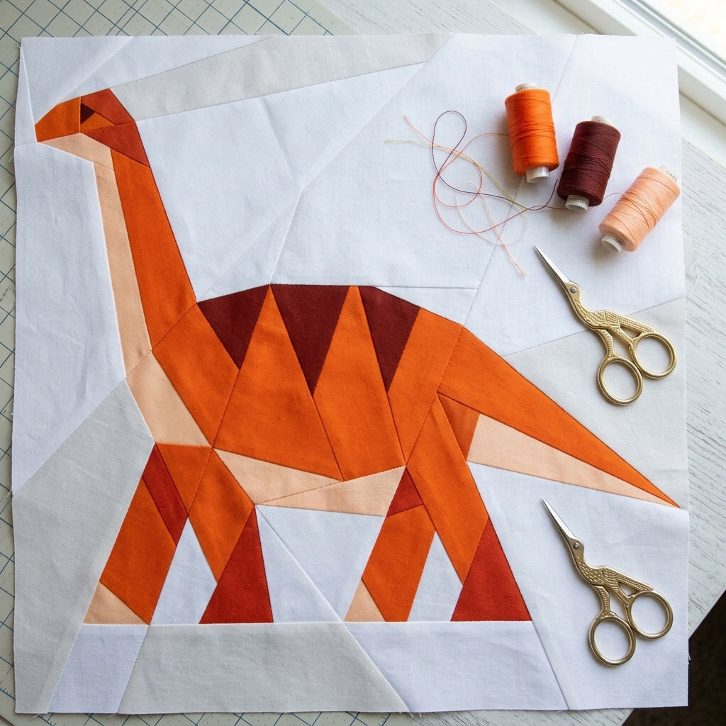 Brachiosaurus Quilt Block Pattern – Dinosaur Quilt Block - PDF Download | 4 Sizes Included