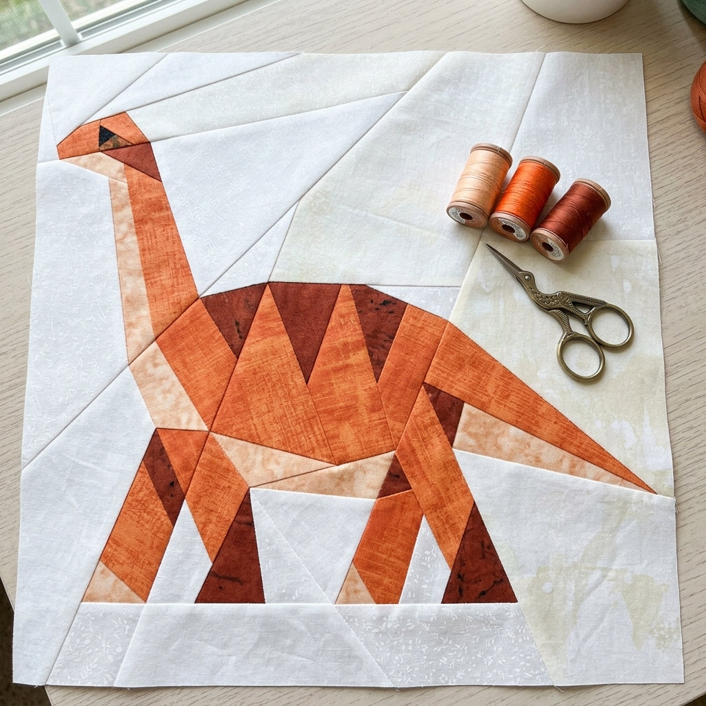 Brachiosaurus Quilt Block Pattern – Dinosaur Quilt Block - PDF Download | 4 Sizes Included