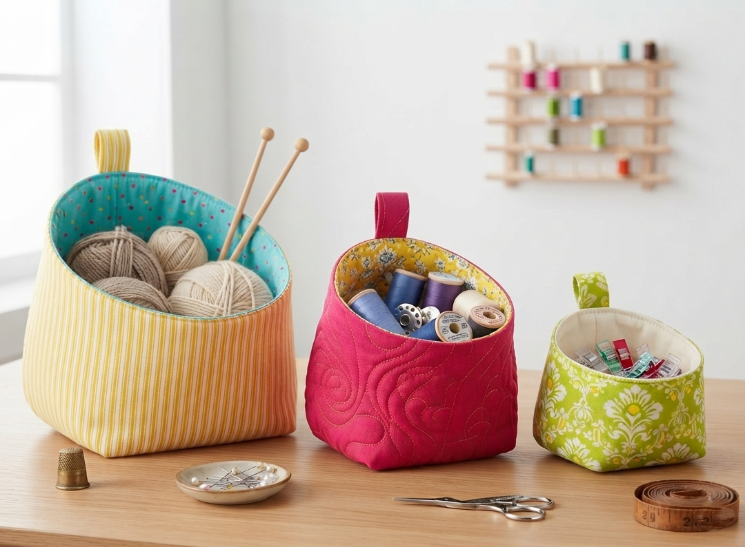 Fabric Bubble Basket Patterns/ 3 sizes L/M/S /PDF patterns, instruction and Video tutorial
