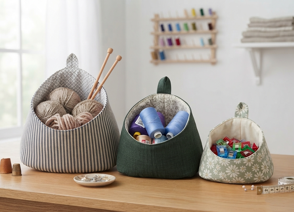 Fabric Bubble Basket Patterns/ 3 sizes L/M/S /PDF patterns, instruction and Video tutorial