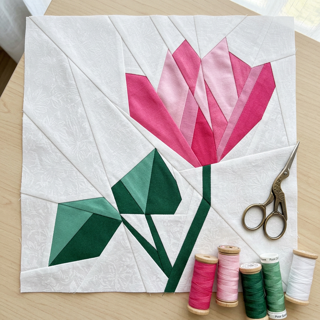 Cyclamen  FPP Quilt Block Pattern / 4 Sizes Included – PDF Download