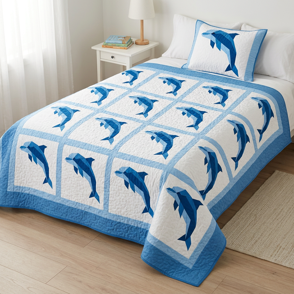 Dolphin FPP Quilt Block Pattern – PDF Download | 4 Sizes Included