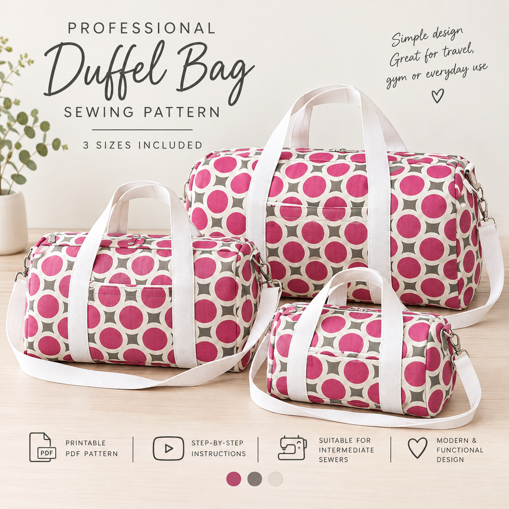 Duffel Bag Sewing Pattern/ 3 sizes with YouTube tutorial