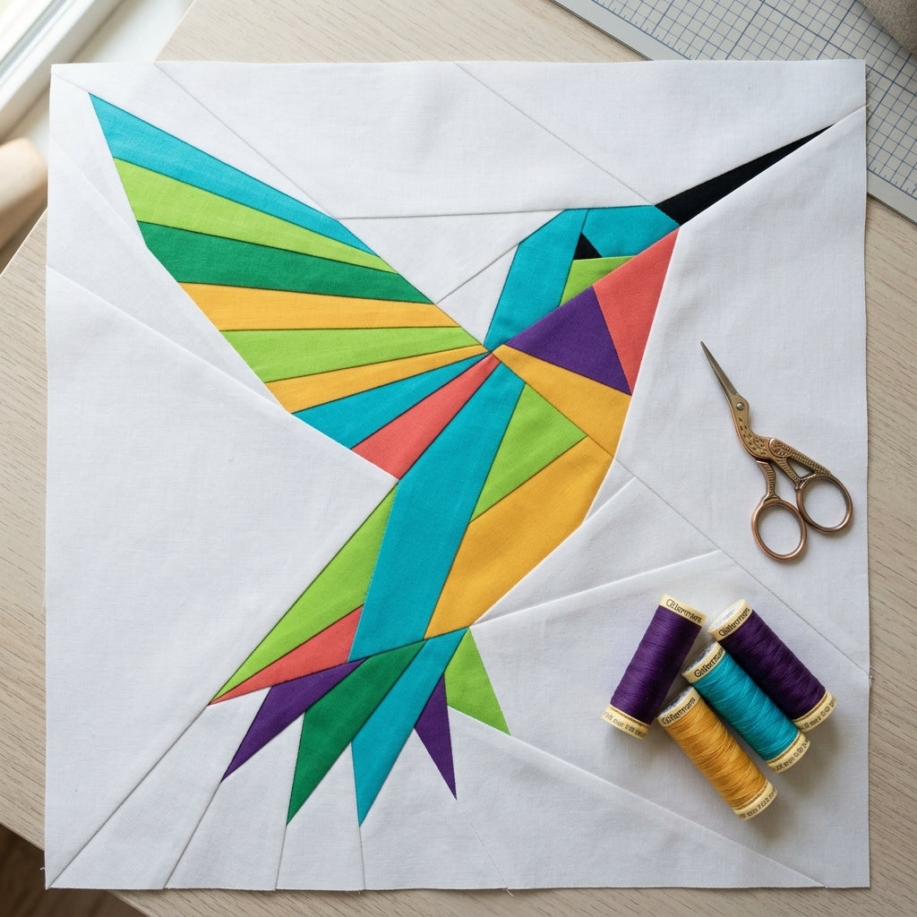 Hummingbird FPP Quilt Block Pattern – PDF Download | 4 Sizes Included