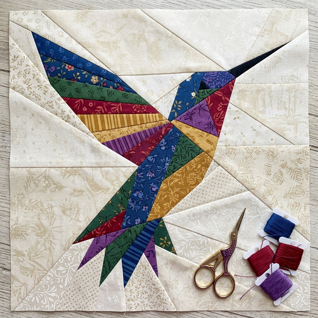 Hummingbird FPP Quilt Block Pattern – PDF Download | 4 Sizes Included