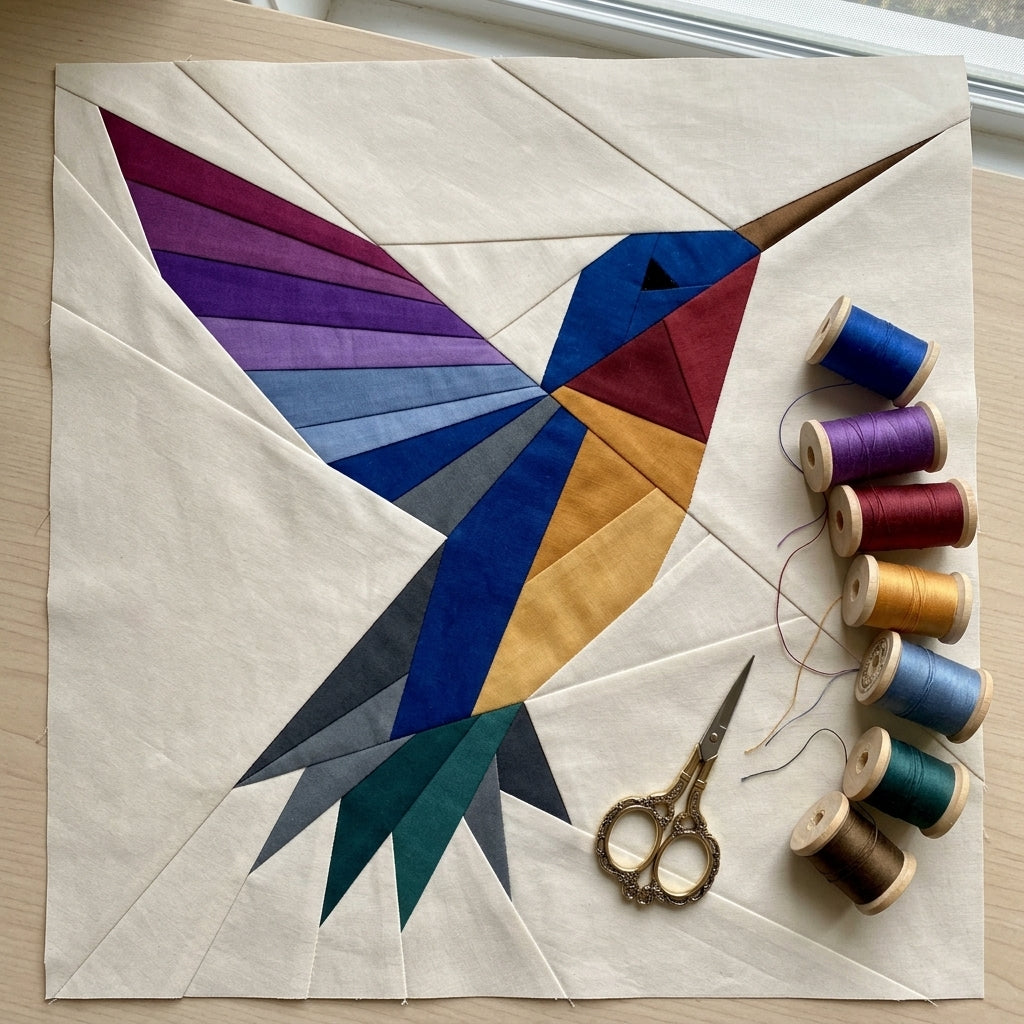 Hummingbird FPP Quilt Block Pattern – PDF Download | 4 Sizes Included