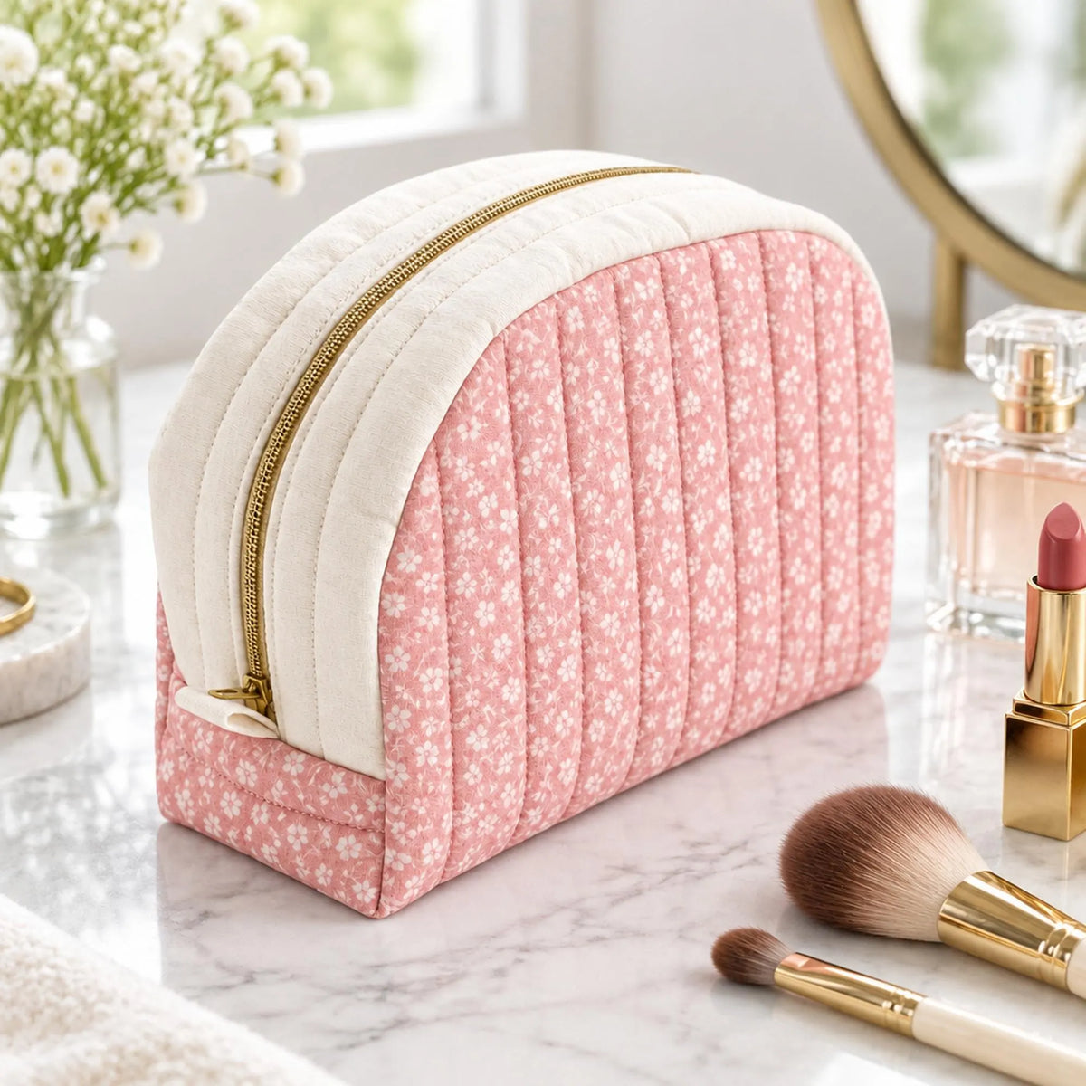 Makeup Bag Sewing Pattern PDF, Quilted Zipper Pouch in 3 Sizes S M L, Curved Cosmetic Bag and Travel Toiletry Pouch