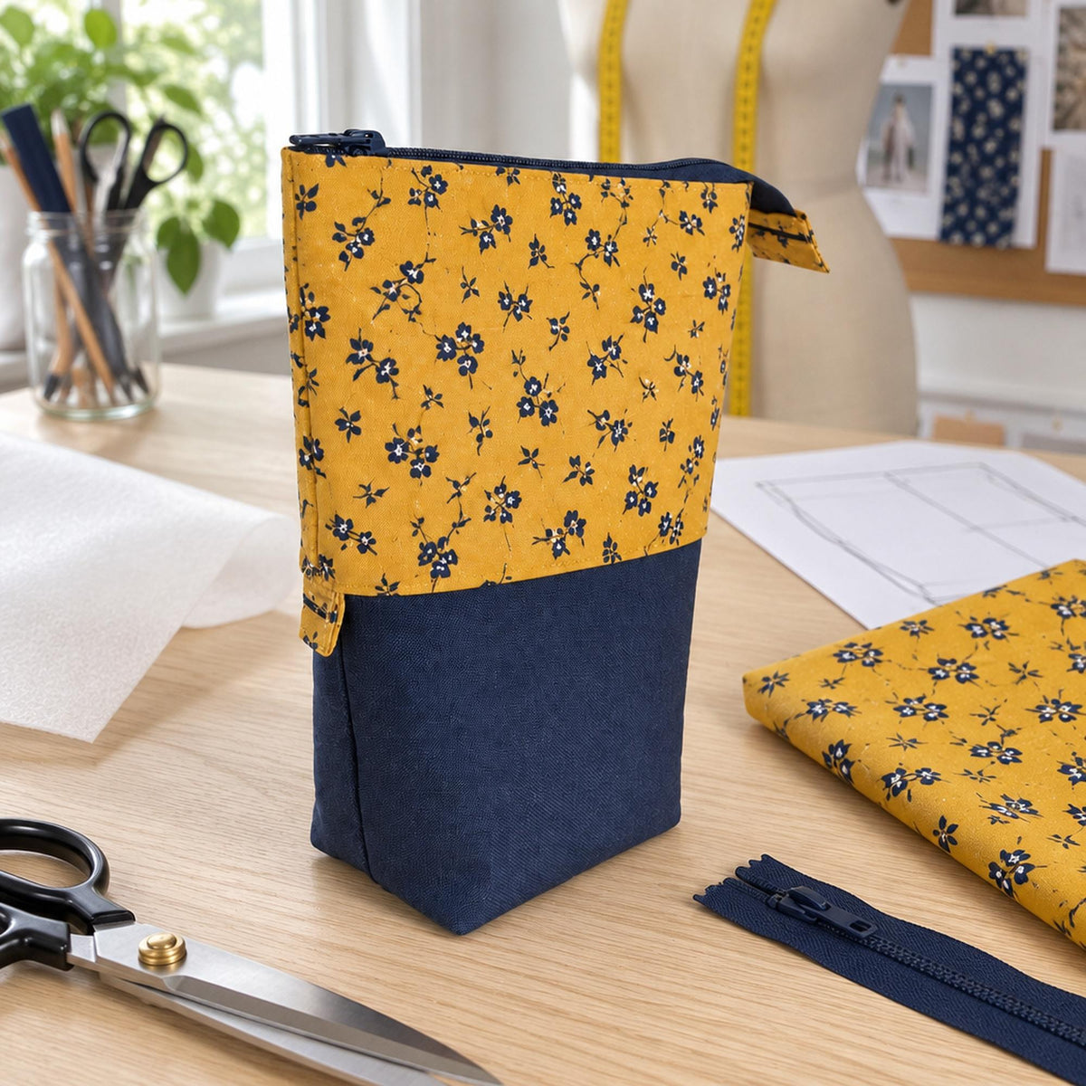 Pencil Case Sewing Pattern PDF, Slide Stand Up Pencil Pouch, Zipper Pouch and Makeup Brush Holder, Back to School Sewing