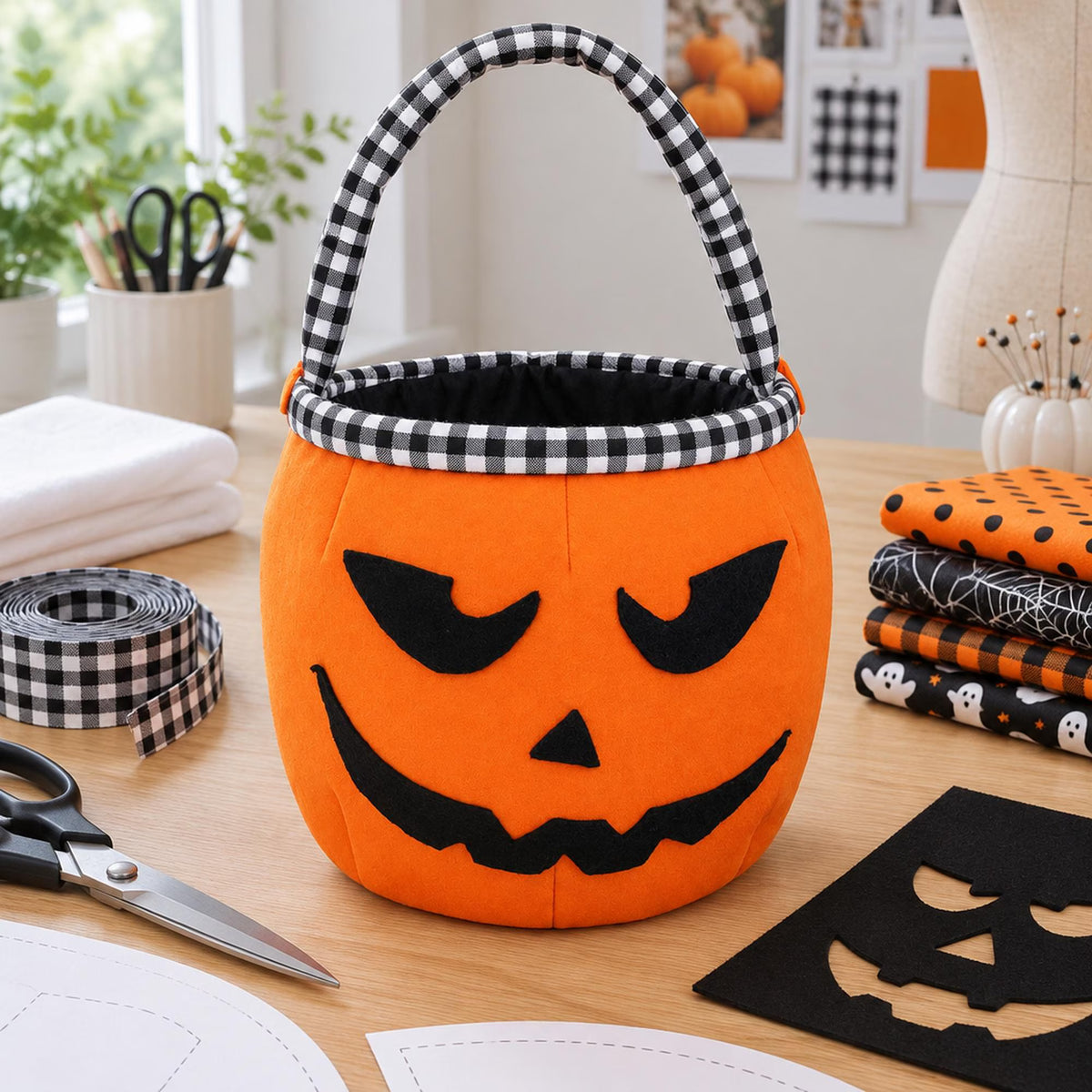 Halloween Basket Sewing Pattern PDF, Fabric Trick or Treat Bucket, Pumpkin Candy Basket, Easter and Storage Basket, Video Tutorial