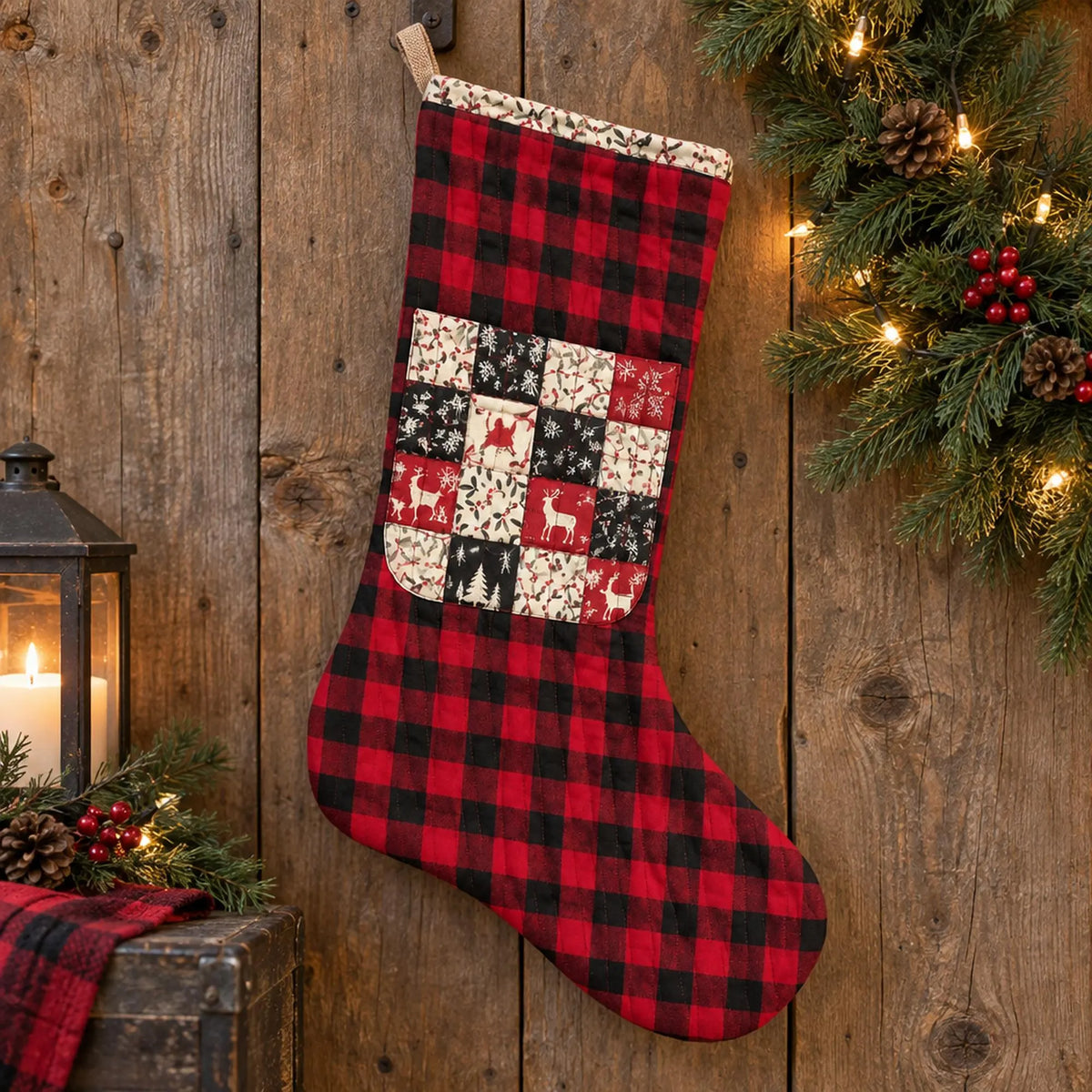 Christmas Stocking Sewing Pattern PDF, Quilted Patchwork Stocking with Candy Pocket & FPP Star Block, Foundation Paper Piecing