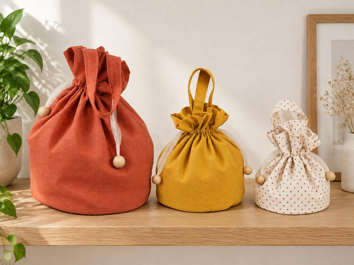 Drawstring Bag Sewing Pattern PDF, Drawstring Pouch in 3 Sizes, Knitting Project Bag, Jewelry Pouch and Reusable Gift Bag