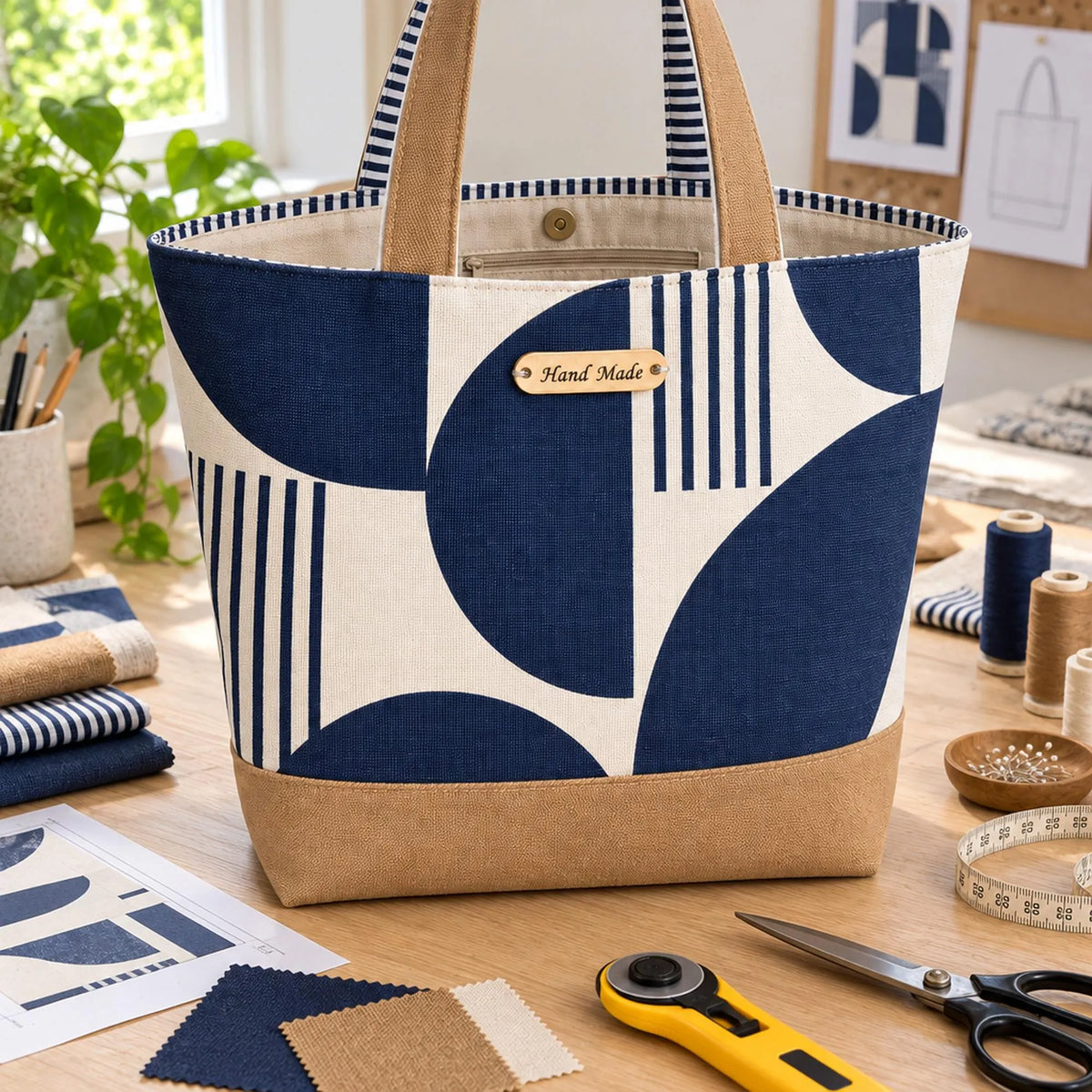 Tote Bag Sewing Pattern PDF, 4 Sizes Mini Small Medium Big, Lined Canvas Tote with Zipper Pocket, Reusable Shopping Grocery Bag