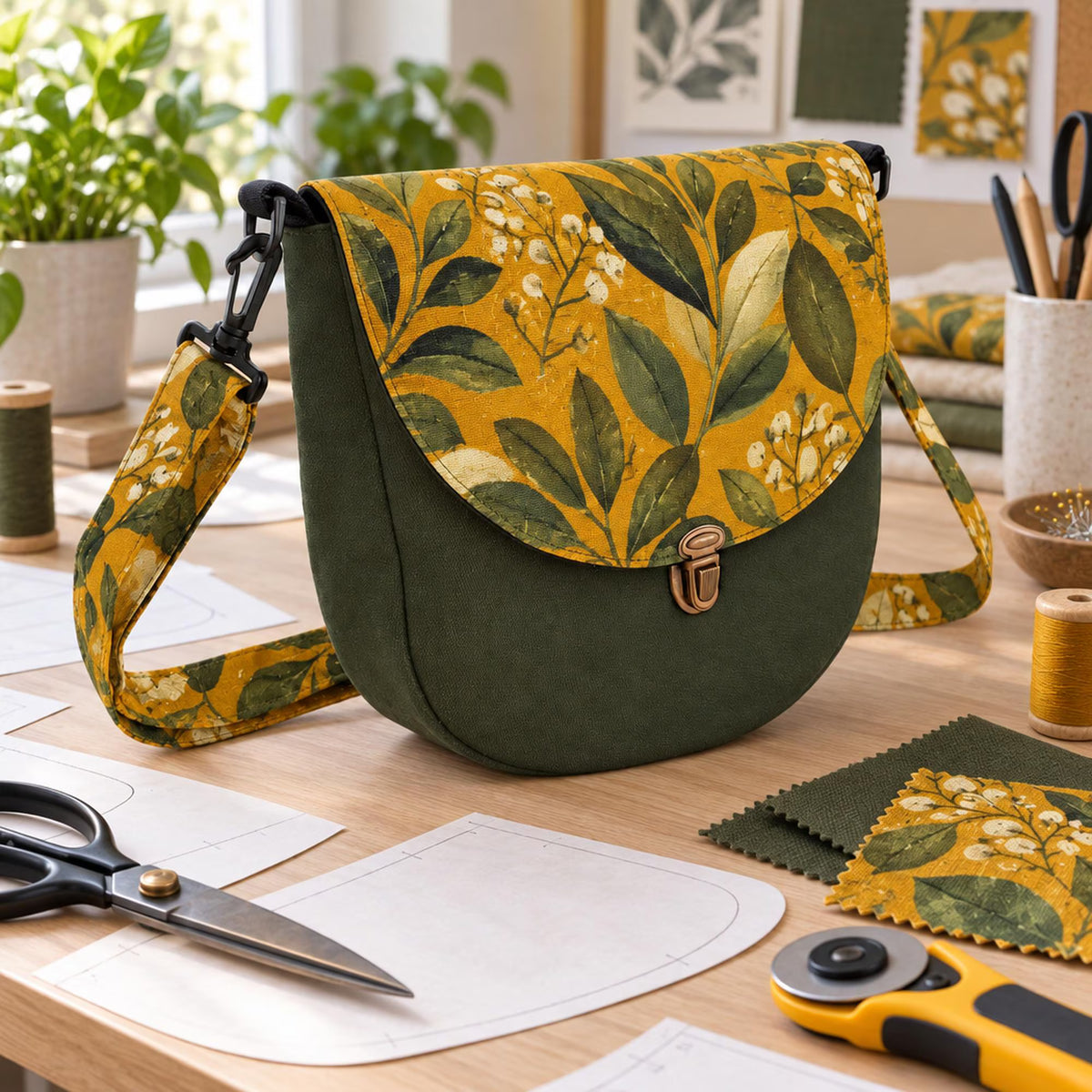 Saddle Bag Sewing Pattern PDF, Crossbody Purse Pattern with Flap and Push Lock, Adjustable Strap Shoulder Bag, Zipper Back Pocket