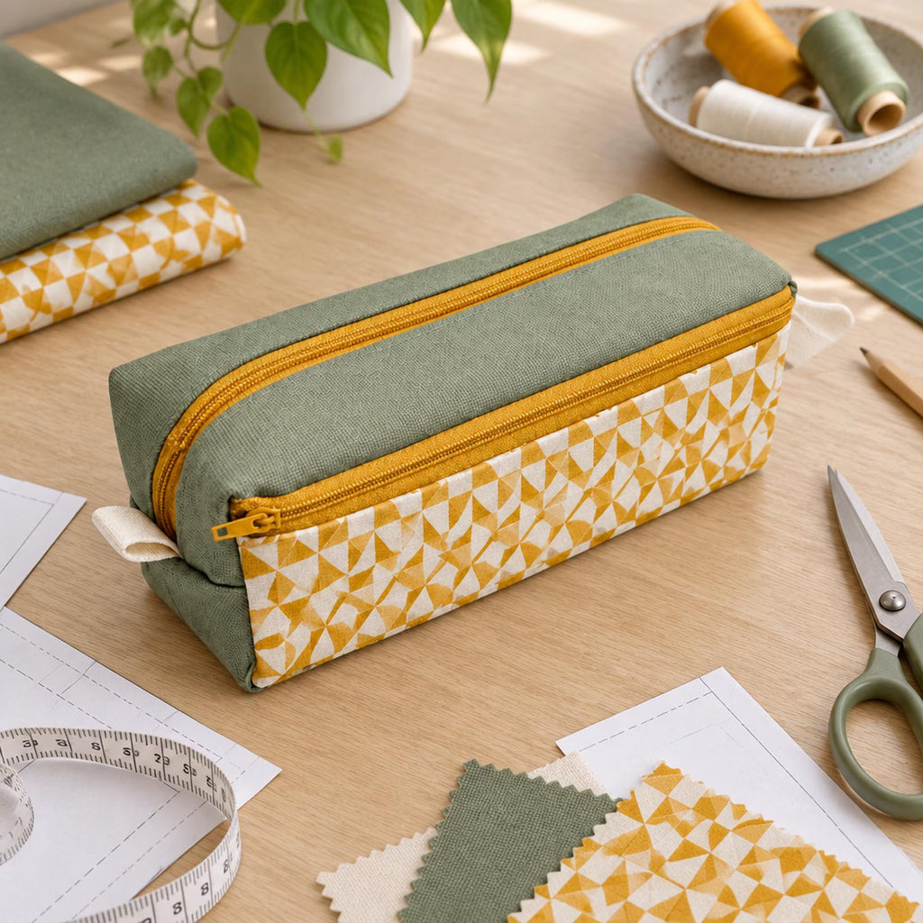 Boxy Zipper Pencil Case Sewing Pattern, Front Pocket Makeup Bag (PDF)