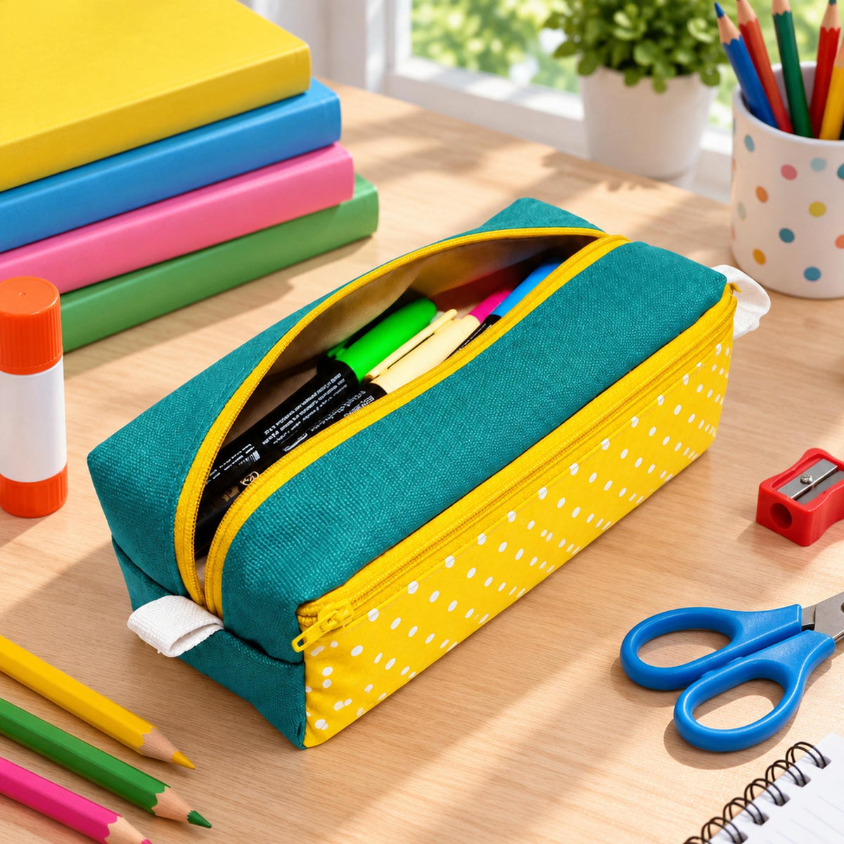 Boxy Zipper Pencil Case Sewing Pattern, Front Pocket Makeup Bag (PDF)