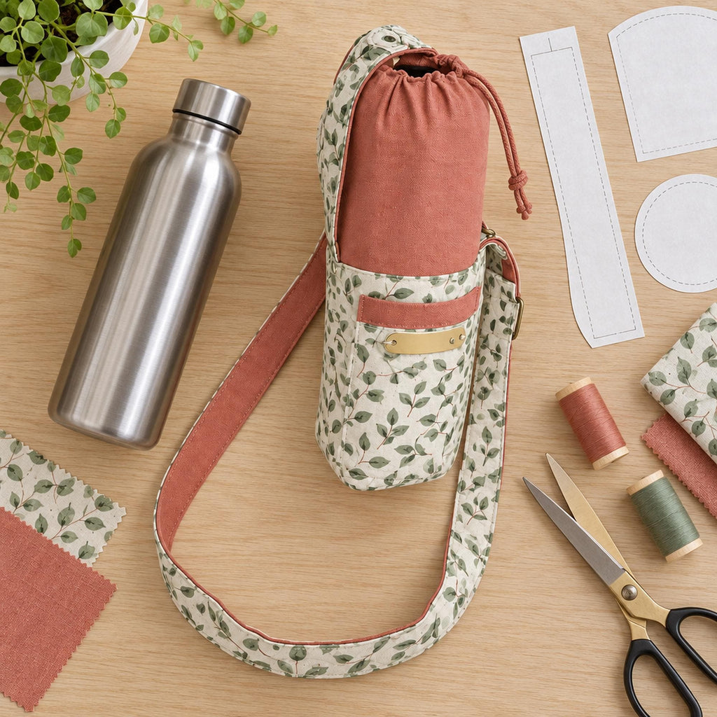 Water Bottle Holder Sewing Pattern PDF, Crossbody Bottle Sling with Pocket, Kids and Adult Bottle Carrier, 2 Sizes