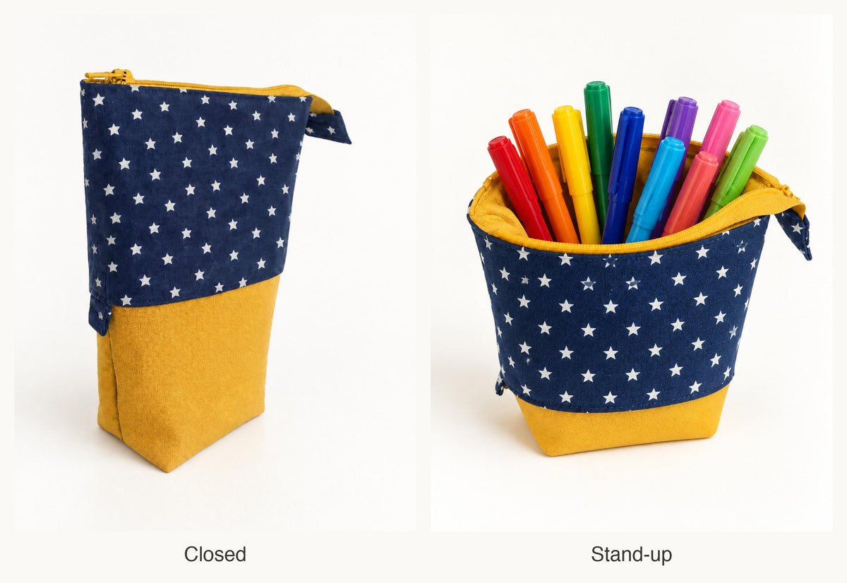 Pencil Case Sewing Pattern PDF, Slide Stand Up Pencil Pouch, Zipper Pouch and Makeup Brush Holder, Back to School Sewing