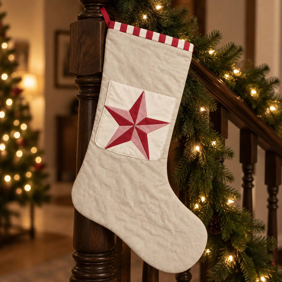 Christmas Stocking Sewing Pattern PDF, Quilted Patchwork Stocking with Candy Pocket & FPP Star Block, Foundation Paper Piecing
