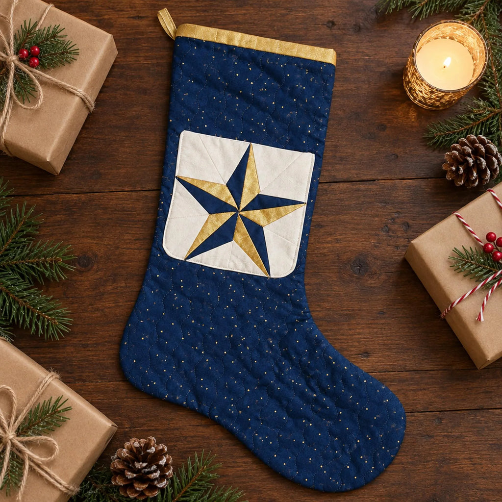 Christmas Stocking Sewing Pattern PDF, Quilted Patchwork Stocking with Candy Pocket & FPP Star Block, Foundation Paper Piecing