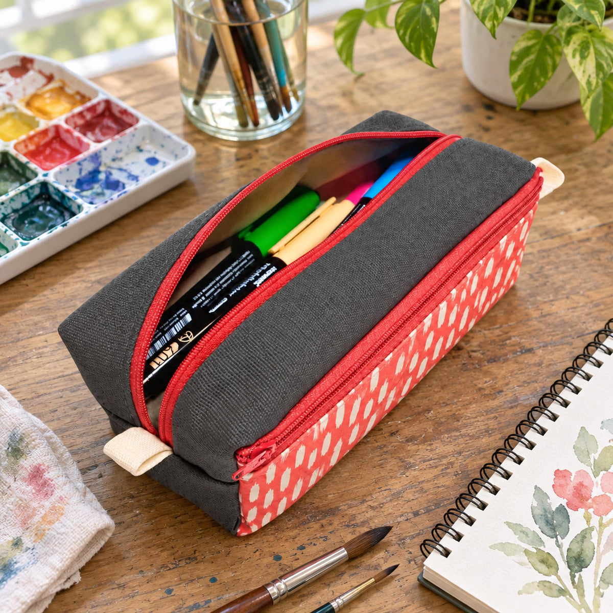 Boxy Zipper Pencil Case Sewing Pattern, Front Pocket Makeup Bag (PDF)