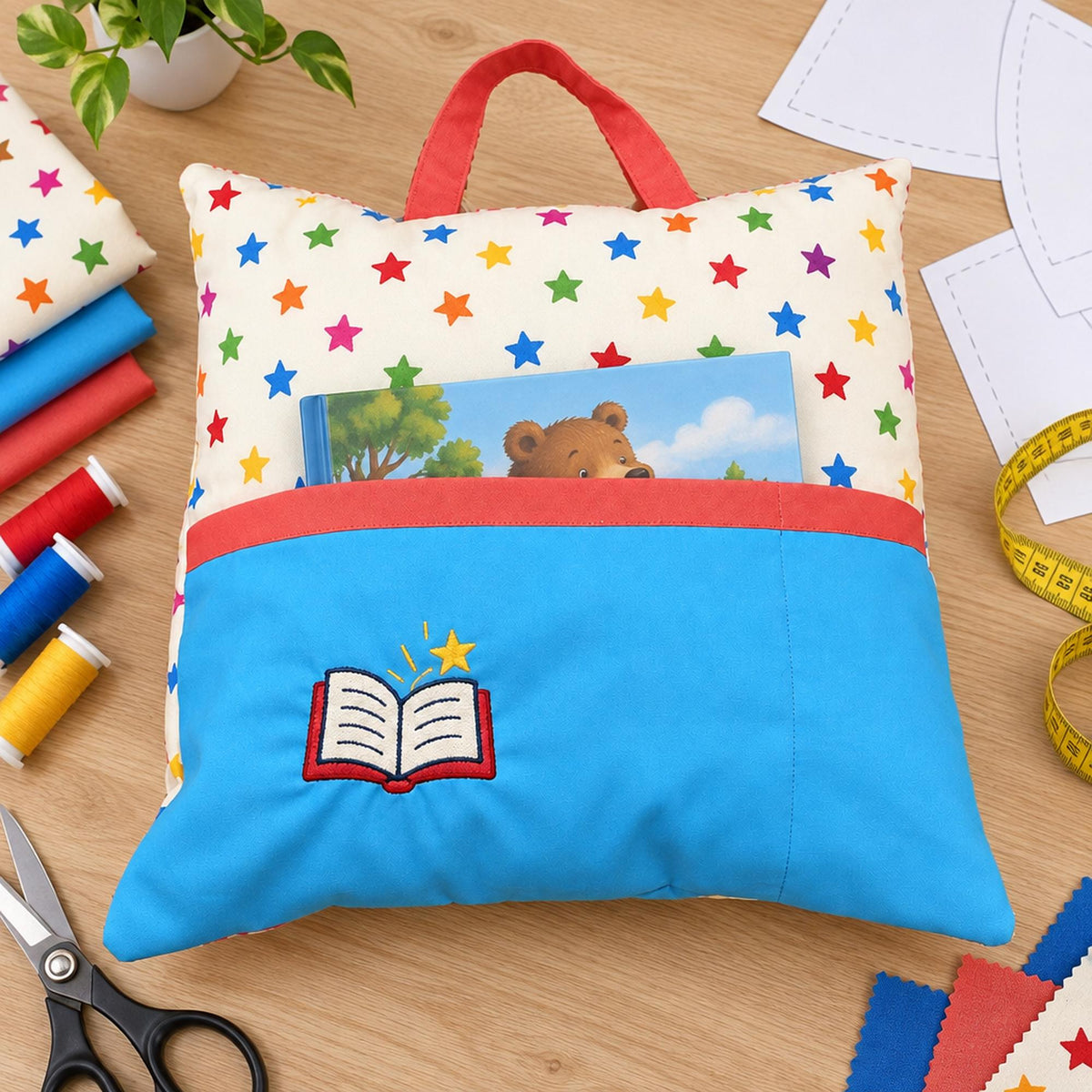Reading Pillow Sewing Pattern PDF, Book Pocket Pillow Pattern 2 Sizes, Kids Pillow with Handle, Cushion Pattern & Video Tutorial