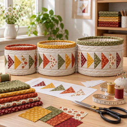 Flying Geese Fabric Basket Patterns/ 3 sizes L/M/S /PDF patterns, instruction and Video tutorial