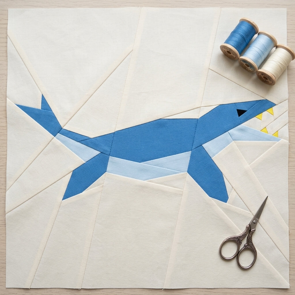 Mosasaurus Quilt Block Pattern – Dinosaur Quilt Block - PDF Download | 4 Sizes Included