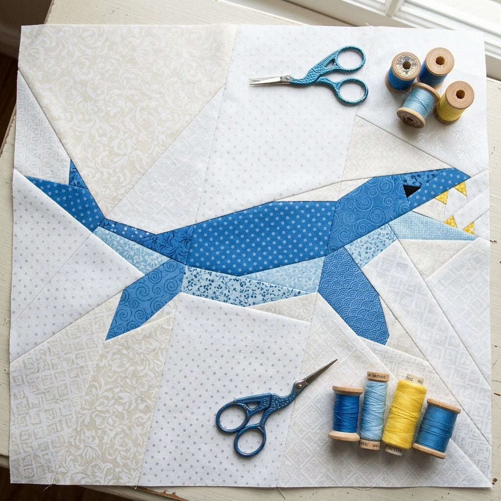 Mosasaurus Quilt Block Pattern – Dinosaur Quilt Block - PDF Download | 4 Sizes Included