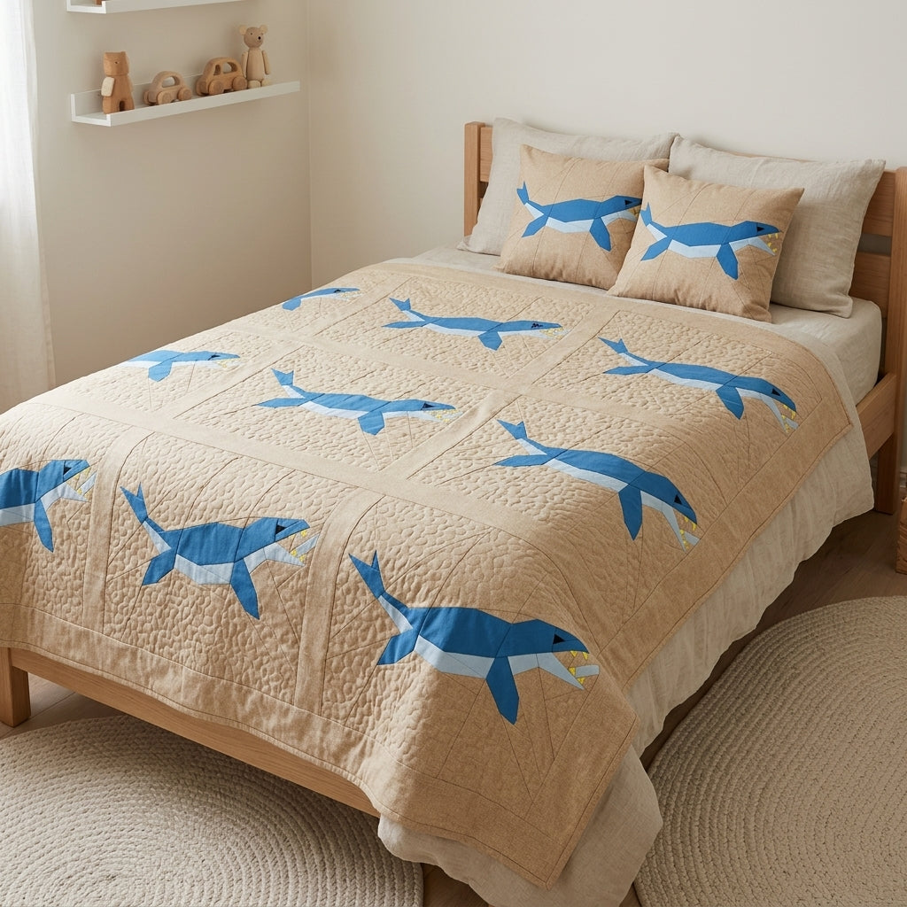 Mosasaurus Quilt Block Pattern – Dinosaur Quilt Block - PDF Download | 4 Sizes Included