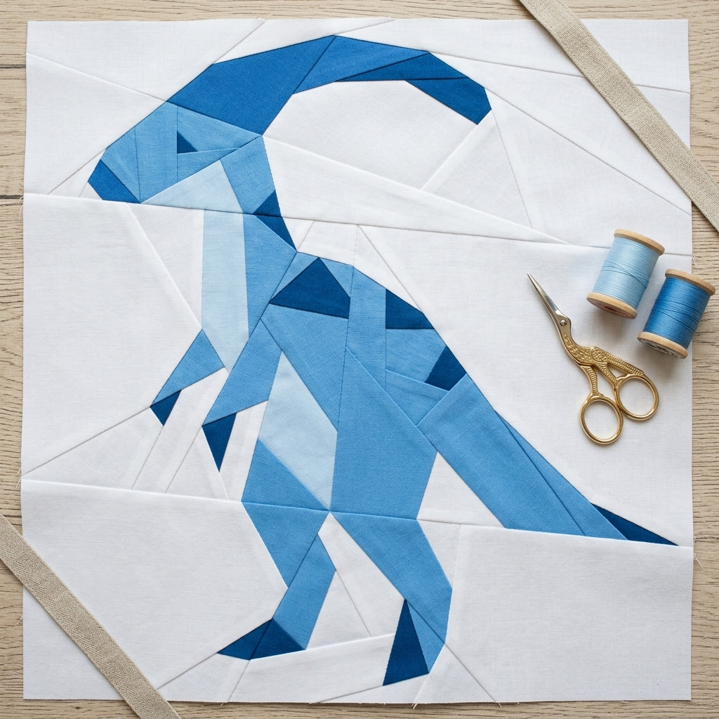 Parasaurolophus FPP Quilt Block Pattern – Dinosaur Quilt Block - PDF Download | 4 Sizes Included