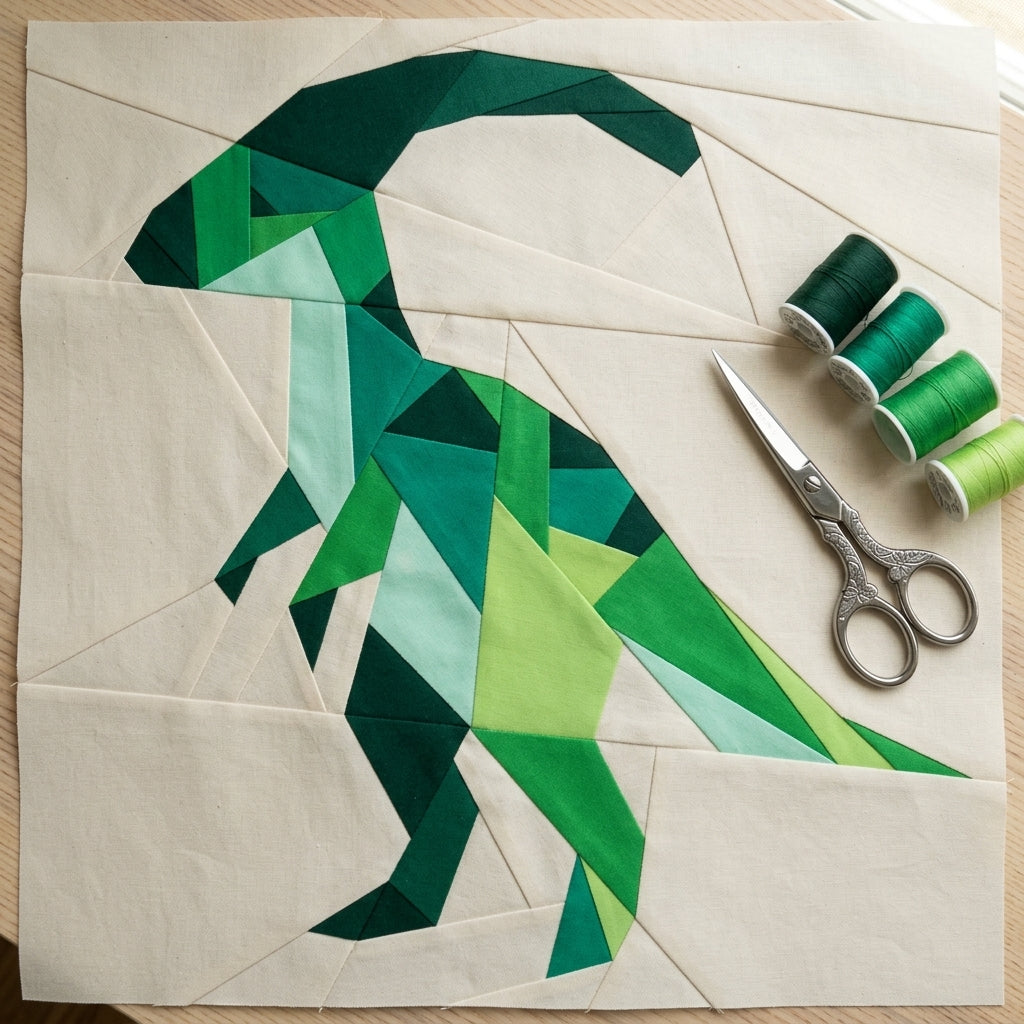 Parasaurolophus FPP Quilt Block Pattern – Dinosaur Quilt Block - PDF Download | 4 Sizes Included