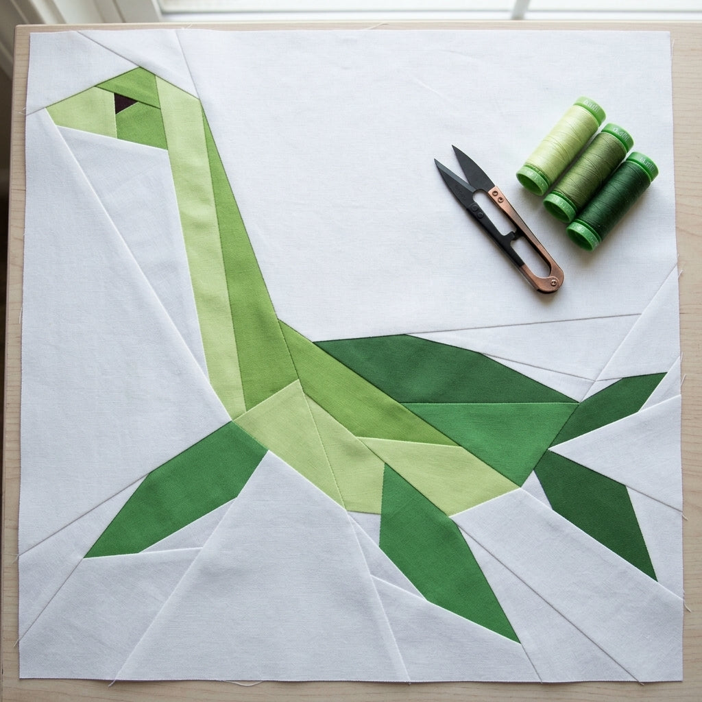 Plesiosaurus Quilt Block Pattern – Dinosaur Quilt Block - PDF Download | 4 Sizes Included