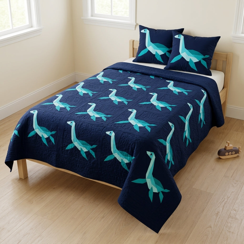 Plesiosaurus Quilt Block Pattern – Dinosaur Quilt Block - PDF Download | 4 Sizes Included