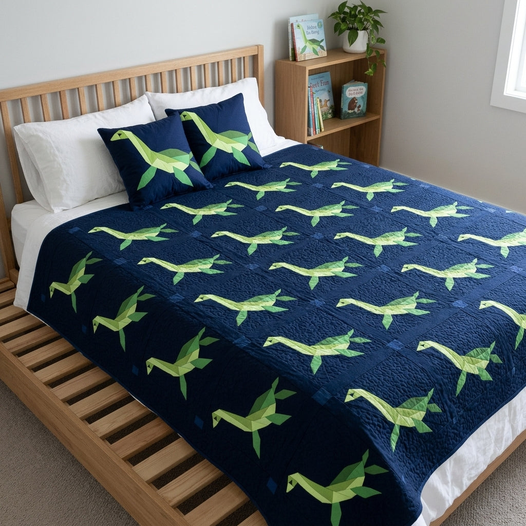 Plesiosaurus Quilt Block Pattern – Dinosaur Quilt Block - PDF Download | 4 Sizes Included