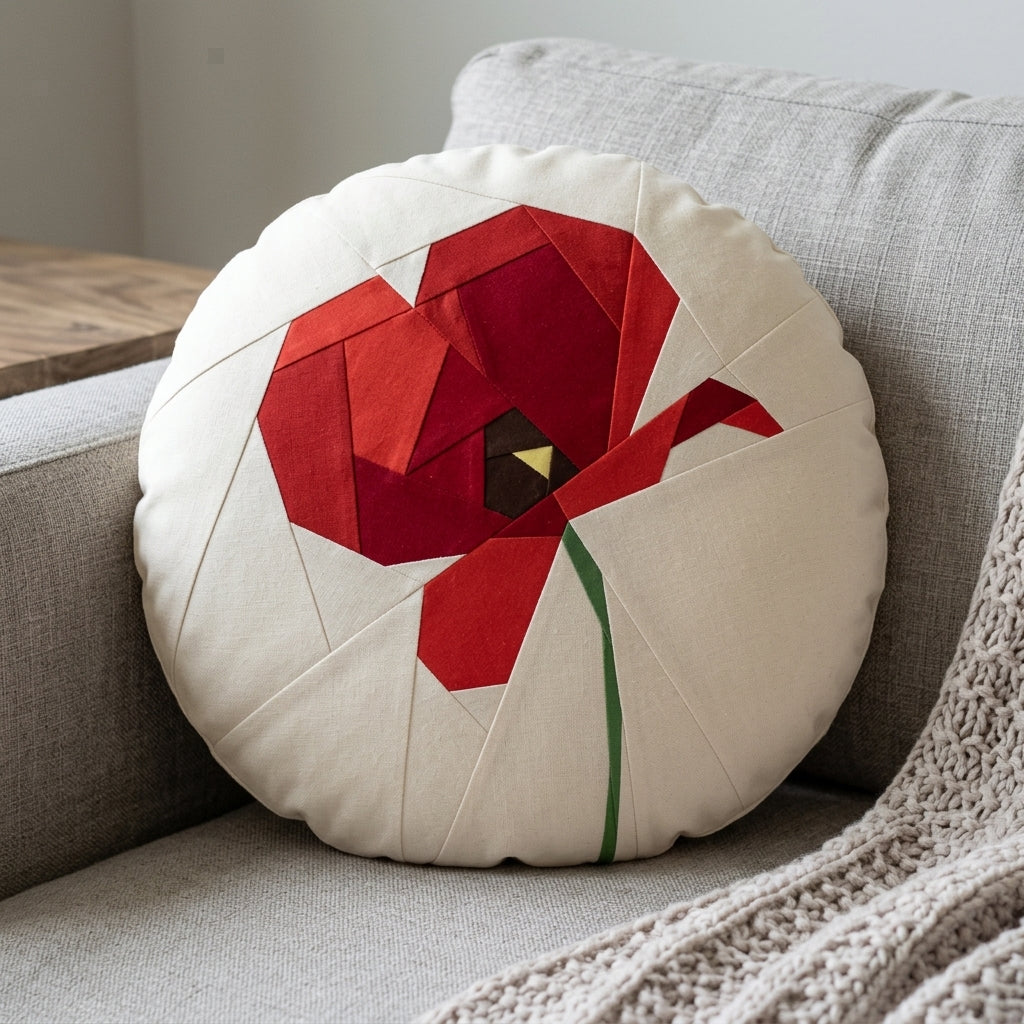 Poppy Flower FPP Quilt Block Pattern – PDF Download