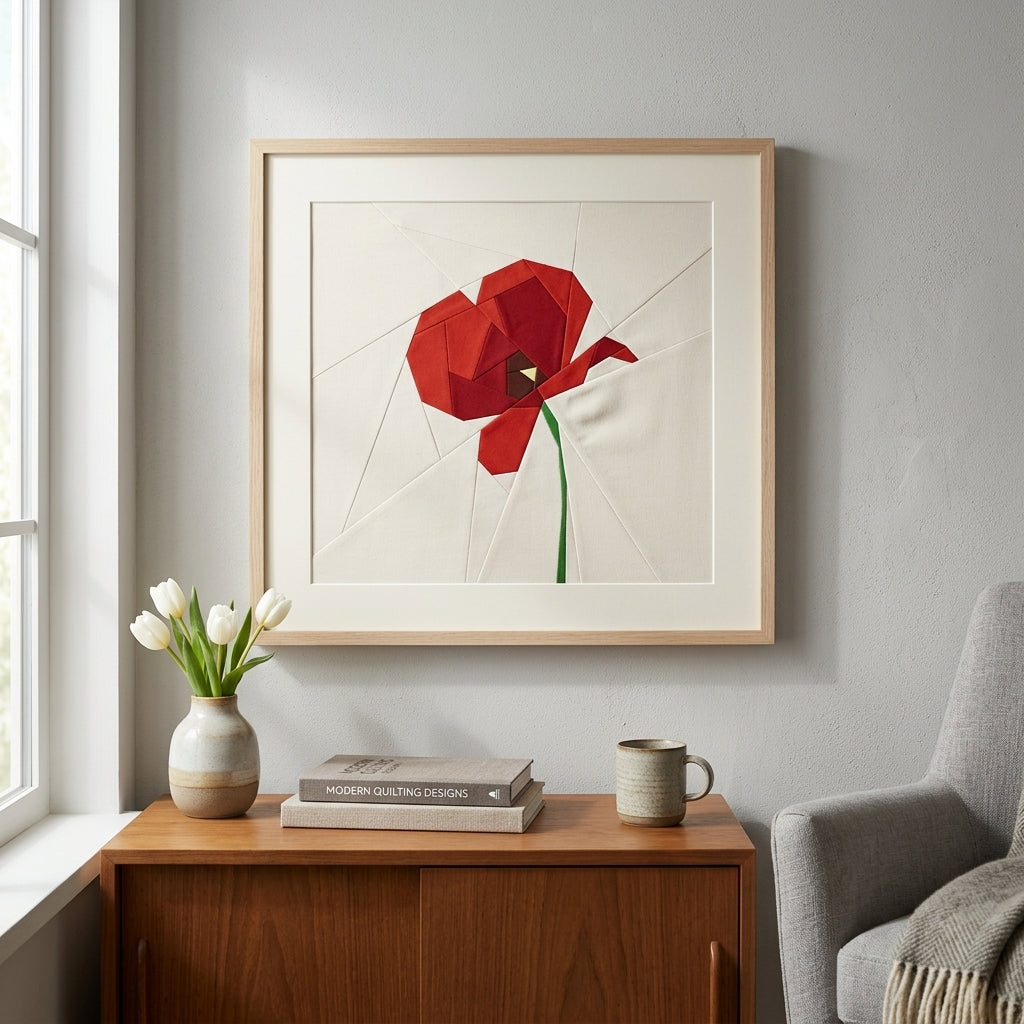 Poppy Flower FPP Quilt Block Pattern – PDF Download