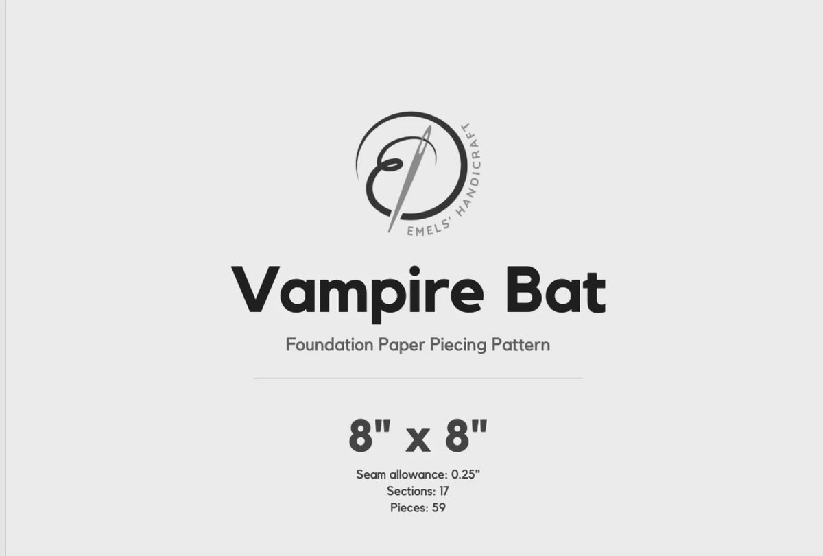 Vampire Bat FPP Quilt Block Pattern – PDF Download | 4 Sizes Included