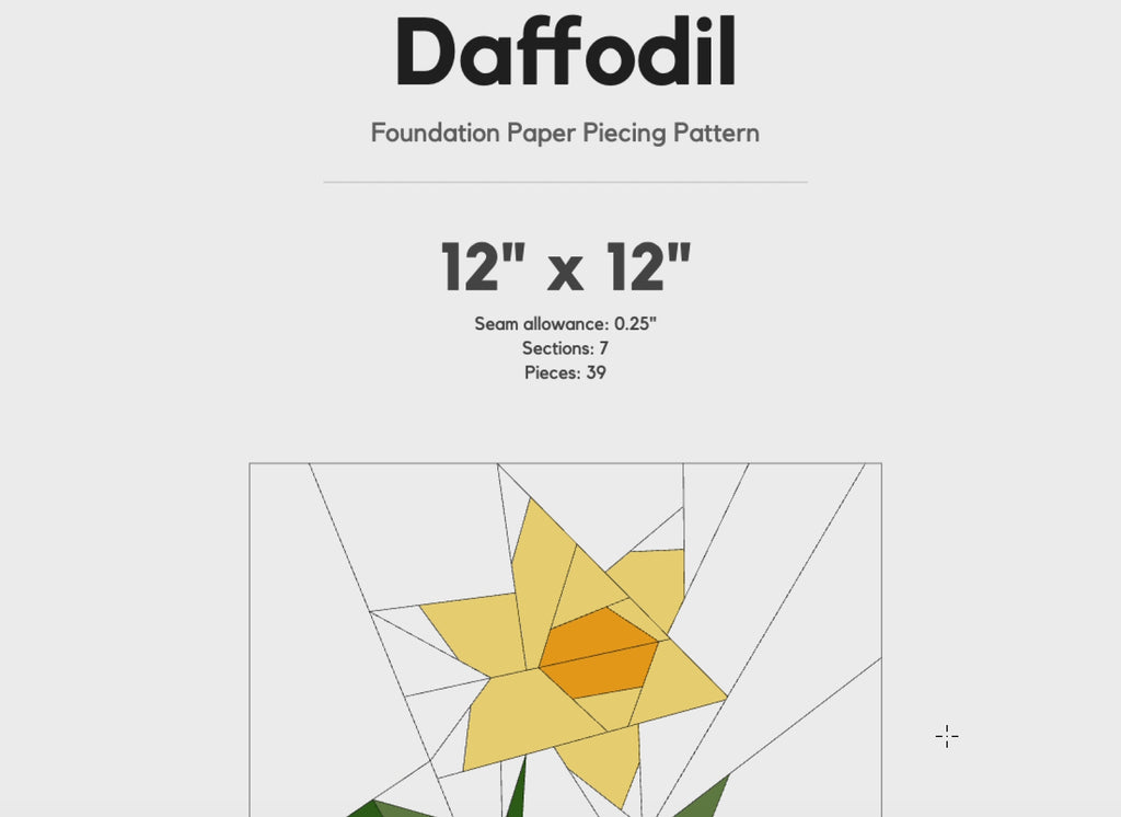 Daffodil  FPP Quilt Block Pattern / 4 Sizes Included – PDF Download
